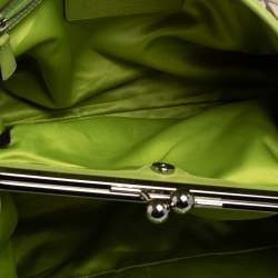 Pre Owned Coach Beige/Green Signature Canvas and Leather  Kisslock Framed Carryall Tote