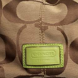 Pre Owned Coach Beige/Green Signature Canvas and Leather  Kisslock Framed Carryall Tote