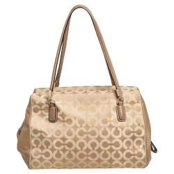 Pre Owned Coach Beige Op Art Canvas Madison Madeline East-West Satchel