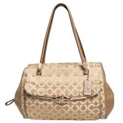 Pre Owned Coach Beige Op Art Canvas Madison Madeline East-West Satchel