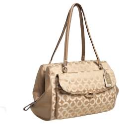 Pre Owned Coach Beige Op Art Canvas Madison Madeline East-West Satchel