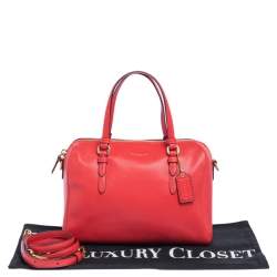 Pre Owned Coach Red Leather Boston Bag