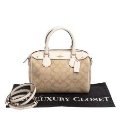 Pre Owned Coach Beige/Off White Signature Coated Canvas and Leather Mini Bennett Satchel