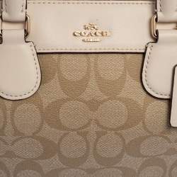 Pre Owned Coach Beige/Off White Signature Coated Canvas and Leather Mini Bennett Satchel