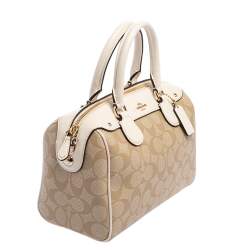 Pre Owned Coach Beige/Off White Signature Coated Canvas and Leather Mini Bennett Satchel