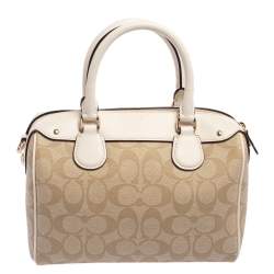 Pre Owned Coach Beige/Off White Signature Coated Canvas and Leather Mini Bennett Satchel