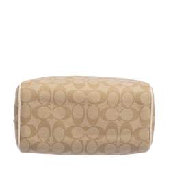 Pre Owned Coach Beige/Off White Signature Coated Canvas and Leather Mini Bennett Satchel