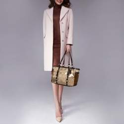 Pre Owned Coach Gold Signature Canvas, Suede and Leather Patchwork Tote