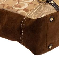 Pre Owned Coach Gold Signature Canvas, Suede and Leather Patchwork Tote