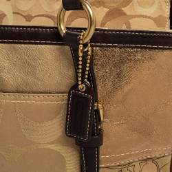 Pre Owned Coach Gold Signature Canvas, Suede and Leather Patchwork Tote
