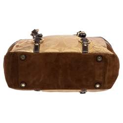 Pre Owned Coach Gold Signature Canvas, Suede and Leather Patchwork Tote