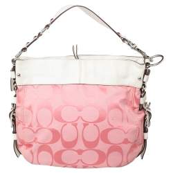 Coach Pink/White Signature Canvas and Leather Hobo