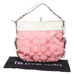 Coach Pink/White Signature Canvas and Leather Hobo