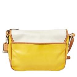Pre Owned Coach Yellow/White Leather Park Crossbody Bag