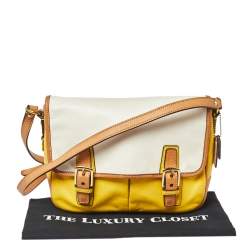 Pre Owned Coach Yellow/White Leather Park Crossbody Bag