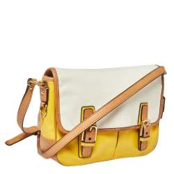 Pre Owned Coach Yellow/White Leather Park Crossbody Bag