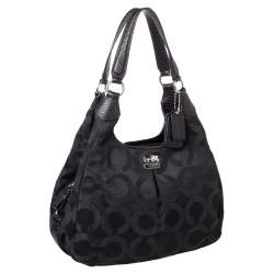 Coach Black Signature Canvas and Leather Madison Hobo