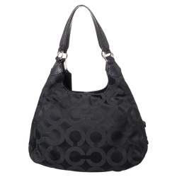 Coach Black Signature Canvas and Leather Madison Hobo
