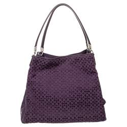 Pre Owned Coach Purple Signature Canvas And Leather Madison Phoebe Shoulder Bag