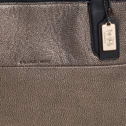 Pre Owned Coach Black/Gold Textured Leather Chain Tote