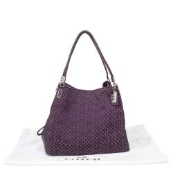 Pre Owned Coach Purple Signature Canvas And Leather Lexy Shoulder Bag