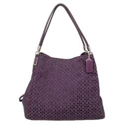 Pre Owned Coach Purple Signature Canvas And Leather Lexy Shoulder Bag