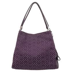 Pre Owned Coach Purple Signature Canvas And Leather Lexy Shoulder Bag