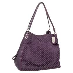 Pre Owned Coach Purple Signature Canvas And Leather Lexy Shoulder Bag