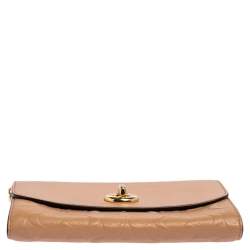 Pre Owned Coach Beige Leather Turn Lock Wallet on Chain 