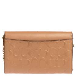 Pre Owned Coach Beige Leather Turn Lock Wallet on Chain 