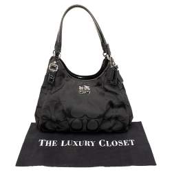 Pre Owned Coach Black Op Art Signature Canvas and Leather Madison Abigail Tote