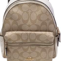 Coach Beige/Cream Signature Coated Canvas And Leather Mini Charlie Backpack