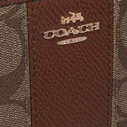 Pre Owned  Coach Beige/Brown Signature Coated Canvas and Leather Accordion Zip Around Wallet