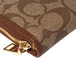 Pre Owned  Coach Beige/Brown Signature Coated Canvas and Leather Accordion Zip Around Wallet