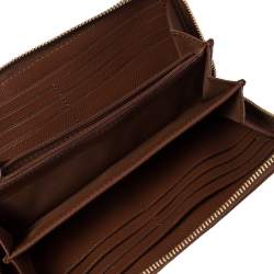 Pre Owned  Coach Beige/Brown Signature Coated Canvas and Leather Accordion Zip Around Wallet