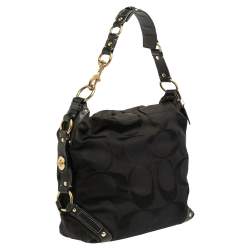 Pre Owned Coach Black Signature Canvas and Leather Carly Hobo