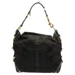 Pre Owned Coach Black Signature Canvas and Leather Carly Hobo