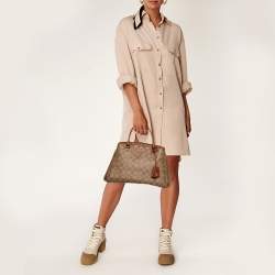 Pre Owned Coach Beige/Tan Signature Coated Canvas and Leather Carryall Satchel 