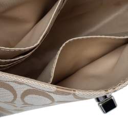 Pre Owned Coach Beige Signature Canvas And Leather Flap Shoulder Bag