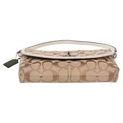 Pre Owned Coach Beige Signature Canvas And Leather Flap Shoulder Bag