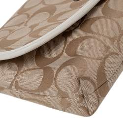 Pre Owned Coach Beige Signature Canvas And Leather Flap Shoulder Bag