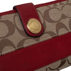 Coach Beige/Red Signature Canvas And Leather Clutch