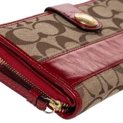 Coach Beige/Red Signature Canvas And Leather Clutch