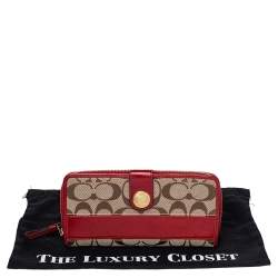 Coach Beige/Red Signature Canvas And Leather Clutch