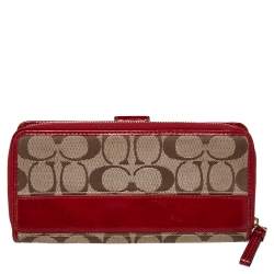 Coach Beige/Red Signature Canvas And Leather Clutch