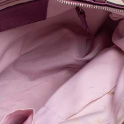 Pre Owned Coach Beige/Pink Signature Canvas and Patent Leather Stripe Tote