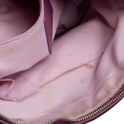 Pre Owned Coach Beige/Pink Signature Canvas and Patent Leather Stripe Tote