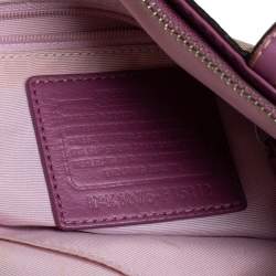Pre Owned Coach Beige/Pink Signature Canvas and Patent Leather Stripe Tote