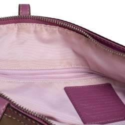 Pre Owned Coach Beige/Pink Signature Canvas and Patent Leather Stripe Tote