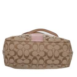 Coach Beige/Light Pink Canvas and Leather Signature Stripe Tote